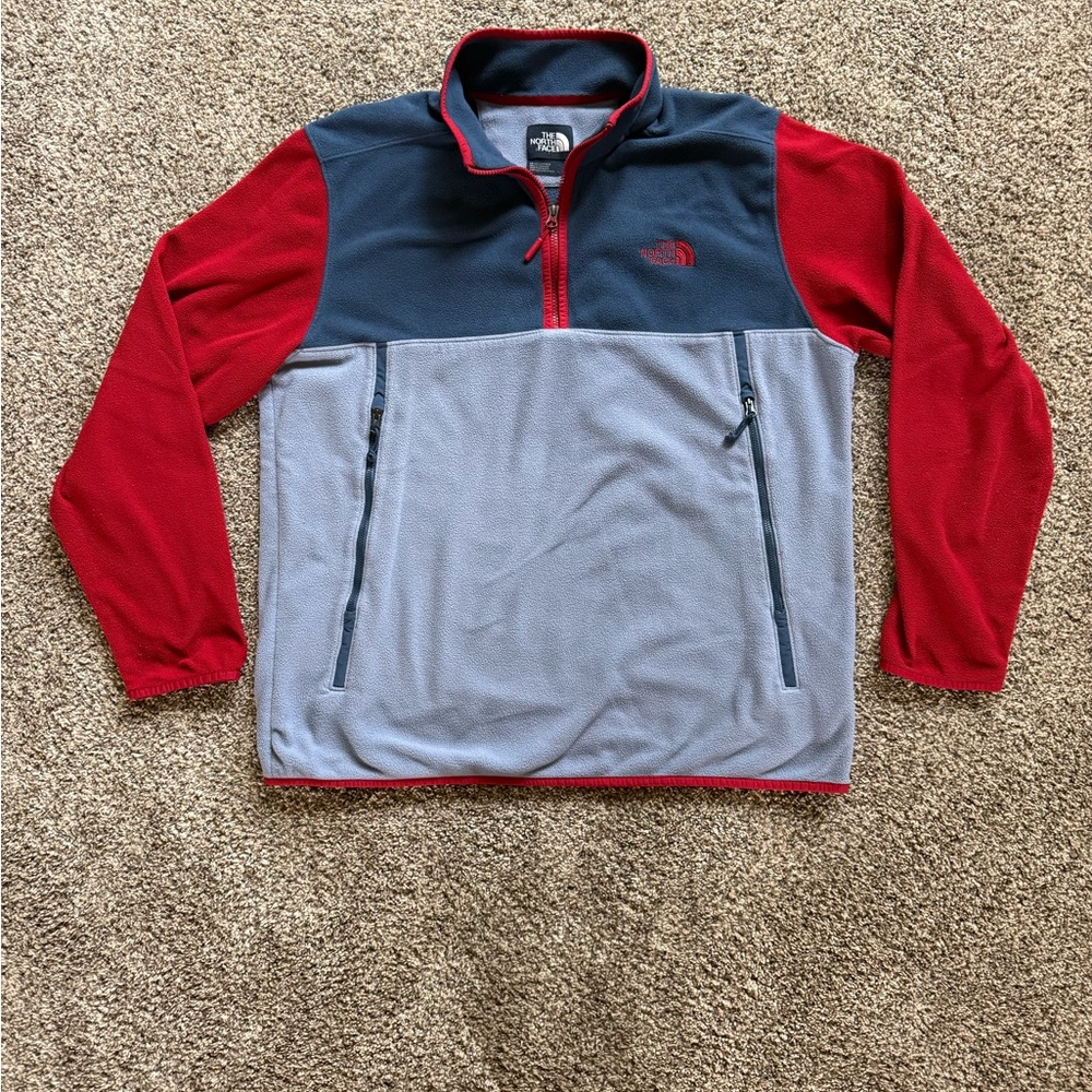 The North Face Mens Colorblock Fleece Pullover Jacket - Navy, Light Gray, Red